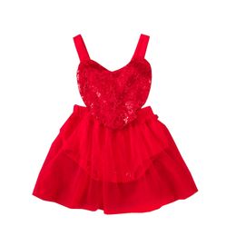 Rompers Baby Girls Valentine's Day Romper Dress Baby Sequin Heart Sleeveless Sling Jumpsuits Backless Mesh Tulle Summer Clothes J220922