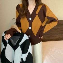 Women's Sweaters Women Knitted Sweater Vintage Cardigan Sweet Korean Style 2022 Casual Long Sleeve Vneck Elegant Soft Lingge Outerwear Tops J220915