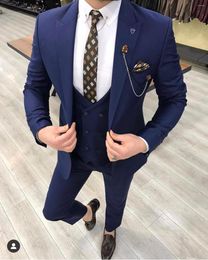 Men's Suits Costume Homme Navy Blue Wedding Tuxedos For Groom Men Fashion Slim Fit Blazer Terno Masculino 3 Pieces Jacket Pant Vest