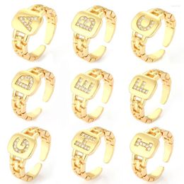 Wedding Rings A - Z Letter Alphabet Initials Name Mens Micro Pave Zirconia Vintage Gold Colour Chunky Engagement