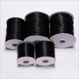 Cord Wire 10M/Lot Dia 0.5Mm-2Mm Black Waxed Cotton Cord Thread String Strap Necklace Rope For Jewellery Making Supplies Wholesale 1531 Dha6A