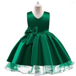 Girl Dresses Kids Flower For Girls Elegant Wedding Princess Dress Ceremony Party Satin Green Ball Gown 4-10 Year Children Clothes