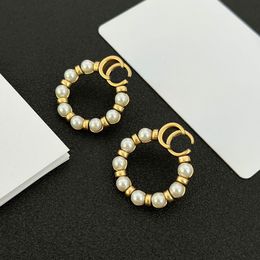 18K Gold Plated Luxury Brand Designers Double Letters Ear Stud Retro Geometric Famous Women Vintage Crystal Rhinestone Pearl Earring Wedding Party Jewerlry Gifts