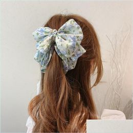 Hair Clips Barrettes Korea Style Hairpin Sweet Vertical Clips Cute Chiffon Floral Bow Banana Clip Ponytail Holder Women Fashion Hair Dhuzp