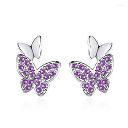 Stud Earrings Cute Pave Butterfly Earring 925 Silver Women Fashion Jewellery Gift Lady Girl Zircon