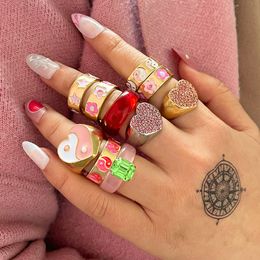 Clear Colourful Acrylic Love Heart Butterfly Rings Set Fashion Korean Style Cute Aesthetic Stackable Friendship Finger Ring Jewellery Gifts for Women Girls Wholesale