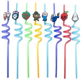 Halloween Drinking Straw Reusable Crazy Loop Twisted Straws Cartoon Pumpkin/Skull/Spider Decor Party Drinkware Supplies FY5586 F0924