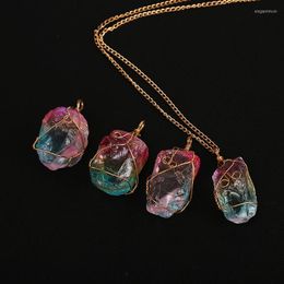 Pendant Necklaces Drop Seven Colour Natural Stone Wound Crystal Transparent Multicolor Chain Necklace Choker