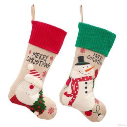 Christmas Embroidery Santa Snowman Christmas Socks Linen Decoration Sock Gift Bag RRB15722