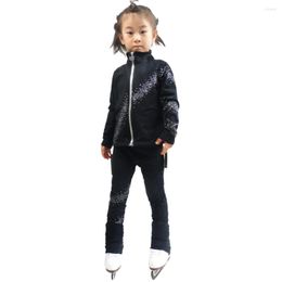 Stage Wear Figure Skating Leggings Jackets Sets Girls Children High Quality Crystals Women Skiing Ice Pantss For Training