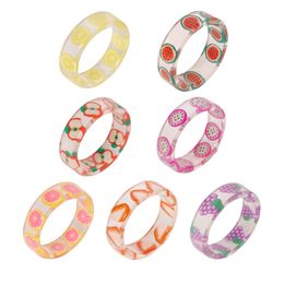 New Fashion Multicolor Resin Geometric Band Rings Set Colorful Love Heart Bear Duck Flower Cute Acrylic Korean Style Finger Ring Girls Kids Gifts Jewelry Bijoux