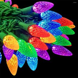 Strings C6 Christmas Tree String Lights 50/100 LED Multicolor Strawberry Fairy Light Outdoor Garland Lamp For Patio Party Trees Decor