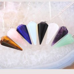 Pendant Necklaces Chain Blue Lapis Amulet Classic For Men Women Natural Healing Stone Opal Black Onyx Reiki Pyramid Hexagonal Pendulum