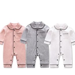 Wholesale 0-24M Newborn Rompers Baby Clothes Spring Toddler Costume Boys Girls Solid long home wear Romper Pure Cotton Pajamas 2173 E3