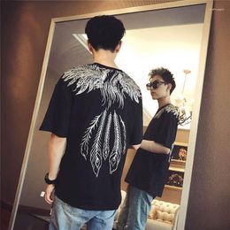 Men's T Shirts Men's T-Shirts Summer Phoenix Print Short-sleeved T-shirt Lovers Loose Hip-hop Five-point Sleeve All-match Punk Gothic