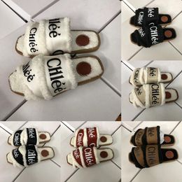 Beach Slippers Canvas White plush Sandals designer Winter Booties Lettering Fabric women shoes size eur 36-42