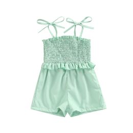 Rompers Children Playsuits Baby Girls Summer Clothes Solid Color Sleeveless Ruffle Short Romper Jumpsuits Girls Overall 05T J220922