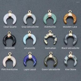 Charms 2 PCS Crescent Shaped Natural Semi Precious Stone Aura Treatment Gem Decoration Pendant Necklace Jewelry Gifts 15x18mm