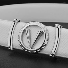 Belts Fashion White Casual Belt Men V Letter Designer Boy Cowskin Leather Metal Buckle