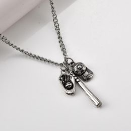 Pendant Necklaces Baseball Glove And Bat Necklace For Boys Hat Titanium Stainless Steel Softball Sporty Gifts Sons Boy Friend