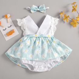 Rompers Baby Girl Clothes For 02Y Summer Cotton Newborn Baby Girl Lace Flowers Sleeveless Romper Fashion Baby Clothes Headband J220922