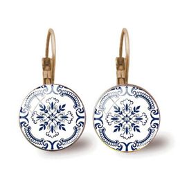 Portugal Tile Graphic Earrings Mandala Portuguese Flower Earrings For Female Girls Birthday Gifts Temperament Jewellery