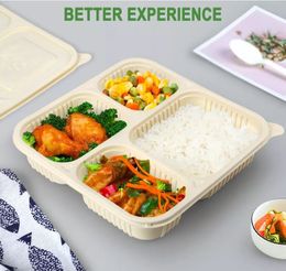 850ml Disposable 4 Parts Safe Meal Prep Containers Microwave Food Storage Lunch Box Food Container Tableware RRB15737