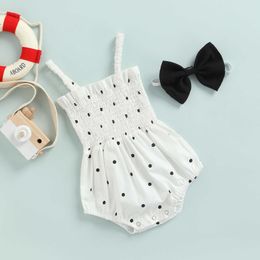 Rompers Baby Girls Summer Clothes Fashion Sling Romper White Sleeveless Dot Print Casual Jumpsuit Playsuit Bow Headband J220922