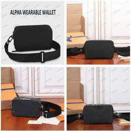 Alpha Wearable Wallet Shoulder Bag Monograms Grained Calf Black Leather Men Designer CorssBody Damier Graphite canvas Flap