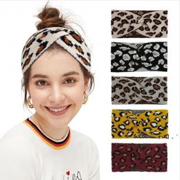 Leopard Knitted Headband Fashion Criss Cross Hair Band Winter Elasticity Bandanas Warm Wool Knitting Woman Headwear GWB15721