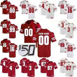 Sj NCAA College Jerseys Wisconsin Badgers 25 Melvin Gordon III 16 Russell Wilson 17 Jack Coan 87 Quintez Cephus Custom Football Stitched