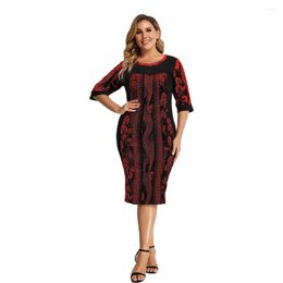 Plus Size Dresses Elegant Evening Dress Long O-Neck Hip Wrap Knee-Length Gown 2022 Ever Pretty Of Grace Temperament Printing Women