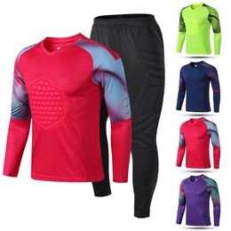 Running Sets Mens Adult Soccer Goalkeeper Uniform Protective Sponge long Sleeve Training Football Jersey Top and Pants 220923