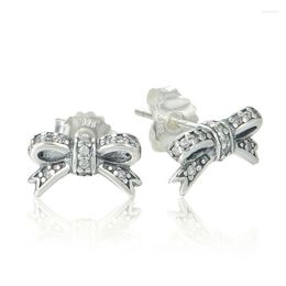 Stud Earrings Sparking Bow Clear Stone 2022 Christmas Gift Sterling Silver Jewelry For Woman Party Making