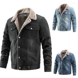 Hunting Jackets Winter Plus Thick Denim Jacket Men Lapel Cotton Jeans Fur Collar Warm Mens Overcoats -40