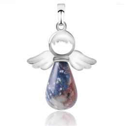 Pendant Necklaces Selling 6pcs/Lot Natural Stone Sodalite Jewellery Necklace Water Drop Crystal Creative Female Angel Wing