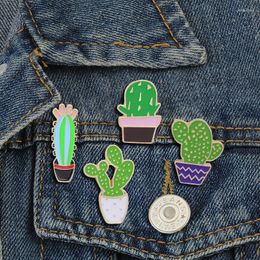 Brooches 4 Pcs/set Fashion Cartoon Green Plant Potted Cactus Brooch Men Women Cute Simple Enamel Pins Decoration Badges Jewellery