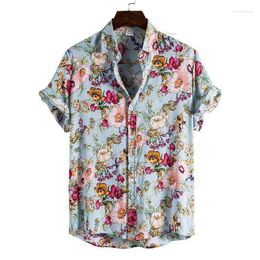 Men's Casual Shirts Men's Large Black Mens Stage Clothes Musicians Sleeve Shirt Flower Hawaiian Beach Men's Turtleneck Short Men