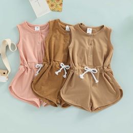 Rompers Toddler Kid Girl Summer Playsuit Solid Color Sleeveless Elastic Waist Jumpsuit Shorts Baby Clothes Overall 05Y J220922