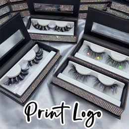 False Eyelashes Customise Eyelash Packaging Wholesale Bulk 25mm Pink Lashes Case Glitter Diamond Package Custom Logo Lash/Nail Box