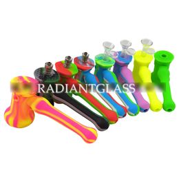 Portable Silicone Hammer Bubbler Novelty Bubblers Smoking Pipes For Tobacco with Perolator Glass Bowl