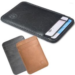 Card Holders 5 Slots Holder Cover Solid Case Mini Wallet Vertical Vintage PU Leather Portable Thin Bag