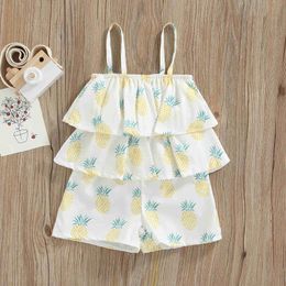 Rompers Princess Baby Girls Sleeveless Romper Cute Sleeveless Strap Elastic Ruffle Pineapple Print Toddler Jumpsuit Playsuit J220922