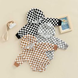 Rompers Autumn Newborn Infant Baby Boys Romper Playsuit Cotton Long Sleeve Hooded Baby Plaid Jumpsuit Newborn Clothes J220922