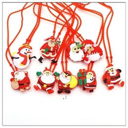Christmas Light Up Flashing Necklace Decorations Children Glow Up Cartoon Santa Claus Pendent Party LED Supplies JNB15732