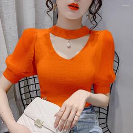 Frauenpullover koreanische Pullover Frauen Kleidung Puff ￄrmel elegante Damen Stricktimen Mode Y2K Halfter 2022 Herbst gegen Nacken Frau Pullover