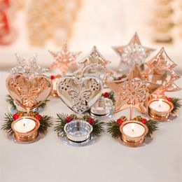 Christmas Candlestick Heart Tree Snowflake Design Iron Holder Merry Xmas Desktop Candle Decoration GWB15704