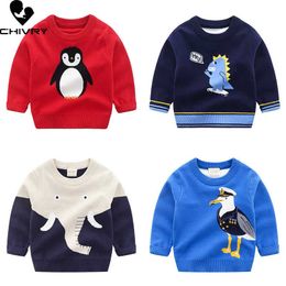 New 2022 Kids Children Pullover Sweater Autumn Winter Boys Cute Cartoon Jacquard O-neck Knitted Jumper Sweaters Tops Clothing 0923