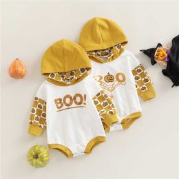 Rompers Baby Romper Newborn Baby Girl Boy Halloween Clothes Casual Baby Pumpkin Print Hooded Jumpsuits Toddler Playsuit J220922