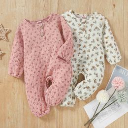 Rompers Autumn Baby Girls Clothes Newborn Baby Flowers Printed Rompers Cotton Linen Jumpsuit Toddler Costume Baby Clothes J220922